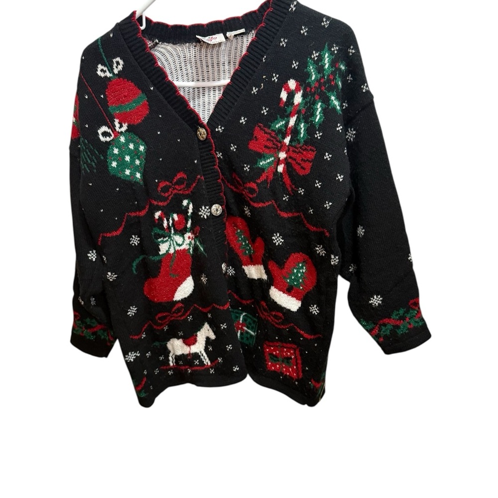 Vintage Nut Cracker size small black and red embroidered ugly Christmas sweater